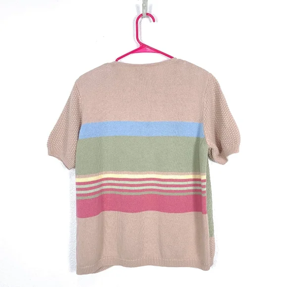 Koret Vintage Patchwork Knit Blouse – Cottagecore Grandmacore Top – Pink & Cream - Picture 12 of 13